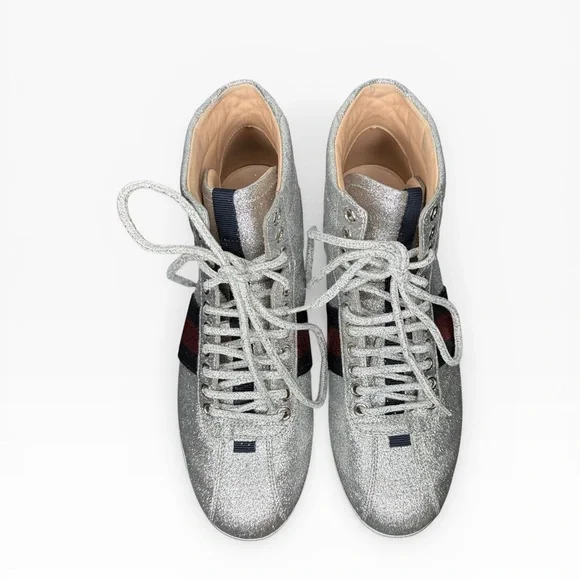 Gucci Silver Glitter Sneakers with Red and Blue Stripes Size 37 - Picture 2 of 11